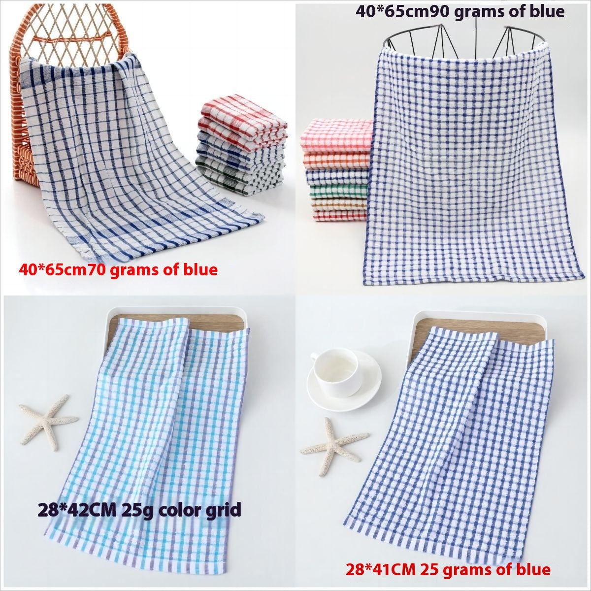 KTX-678291 Cotton Plaid Kitchen Dish Towel - Various Patterns and Sizes in Pink, Blue, Green, Orange, Red