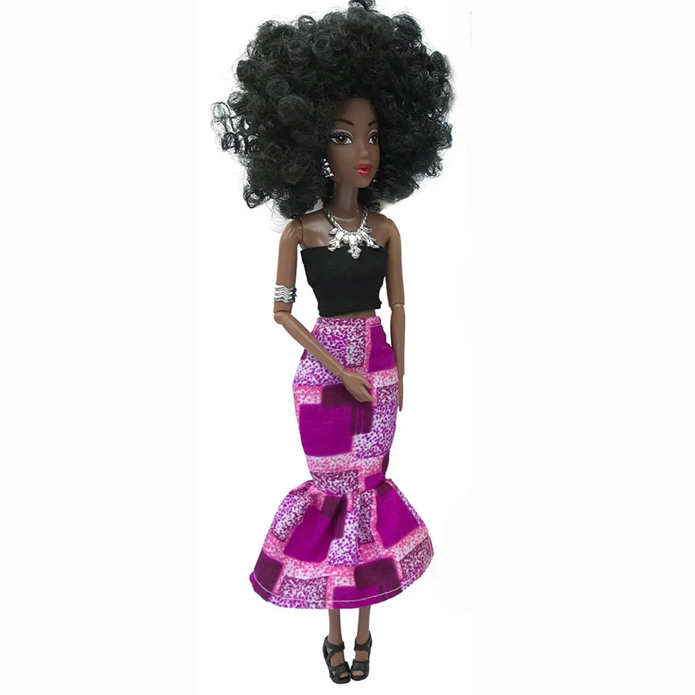 KTX-678547 Elegant Black Fashion Doll with Afro Hair - Educational Toy for All Ages