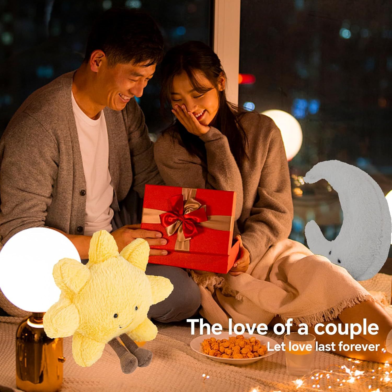 KTX-678547 Sunshine and Moon Plush Toy Set - Soft Stuffed Animal Pillows for Kids, Perfect Birthday Gift, Warm and Cozy Hugging Companions