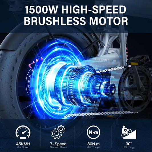 KTX-679571 1000W Electric Mountain Bike with 20-Inch Fat Tires, 7-Speed, and Hydraulic Disc Brakes