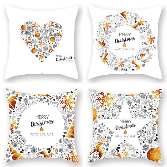 KTX-679699 Nordic Christmas Golden Pillow Cover - 45x45cm Polyester Cushion Case