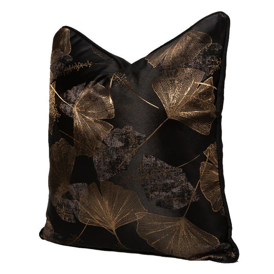KTX-680851 Dark Black Ginkgo Leaf Jacquard Pillowcase - Modern Floral Cushion Cover for Living Room or Bedroom, 45x45cm