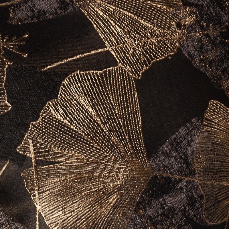 KTX-680851 Dark Black Ginkgo Leaf Jacquard Pillowcase - Modern Floral Cushion Cover for Living Room or Bedroom, 45x45cm