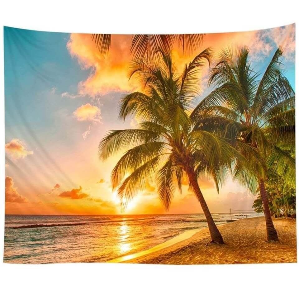 KTX-681875 Hawaii Sunset Wall Tapestry - 100% Polyester Fabric, Vibrant Print Design