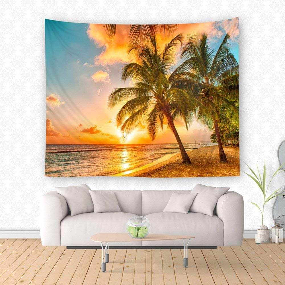 KTX-681875 Hawaii Sunset Wall Tapestry - 100% Polyester Fabric, Vibrant Print Design