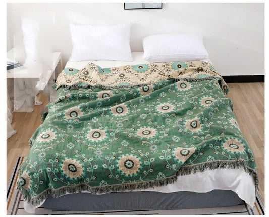 KTX-682131 Cotton Gauze Nordic Sofa Cover Towel - Modern Minimalist Design in Calendula Red and Green