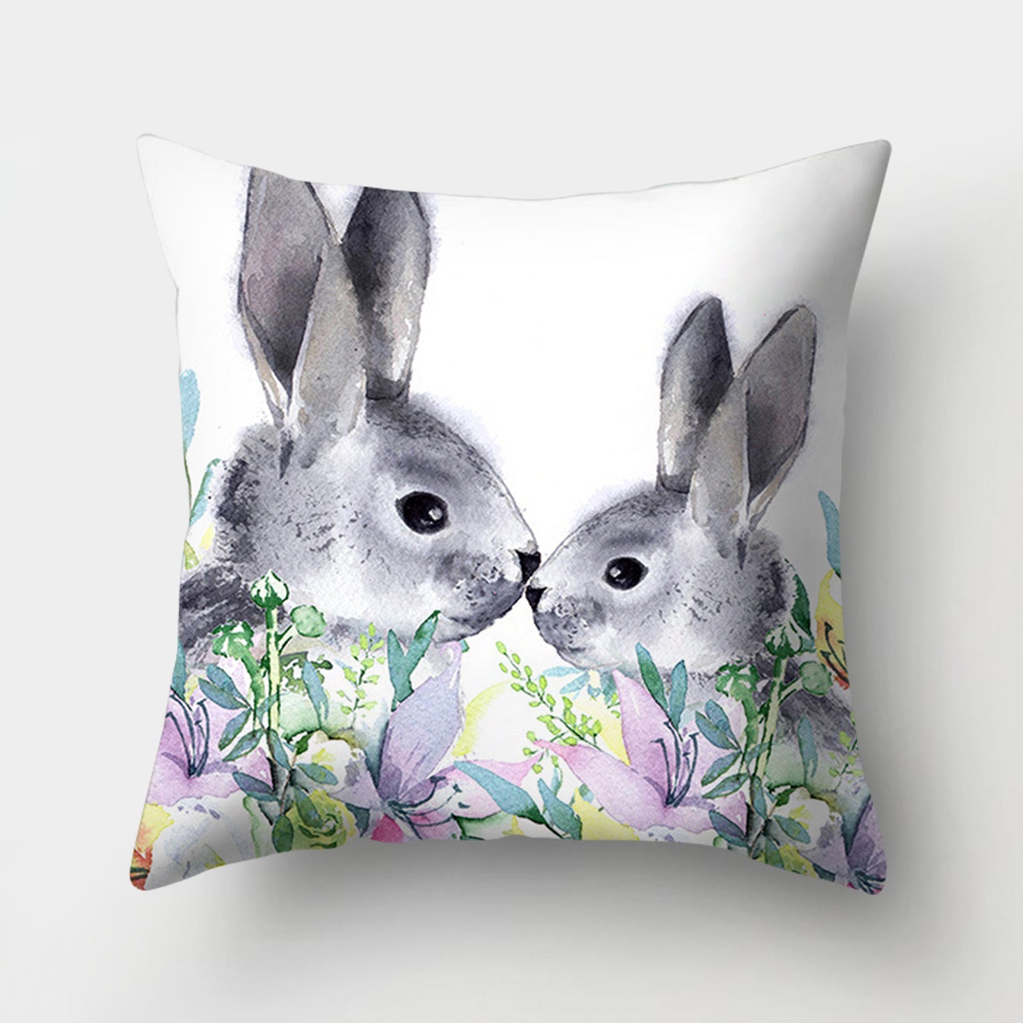 KTX-682131 Easter Bunny Watercolor Garland Pillow Cover in Peach Skin Fabric - 45x45 cm, Modern Style