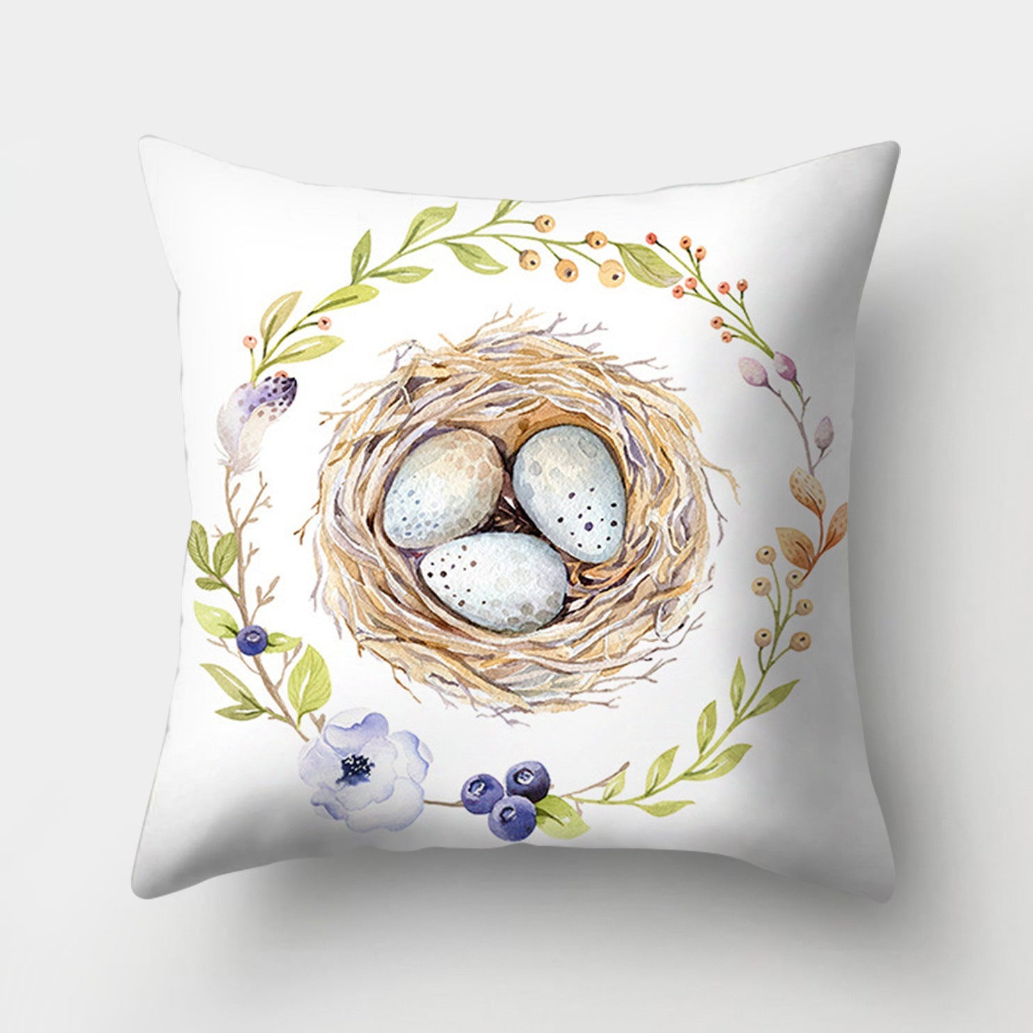 KTX-682131 Easter Bunny Watercolor Garland Pillow Cover in Peach Skin Fabric - 45x45 cm, Modern Style