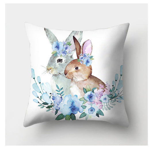 KTX-682131 Easter Bunny Watercolor Garland Pillow Cover in Peach Skin Fabric - 45x45 cm, Modern Style
