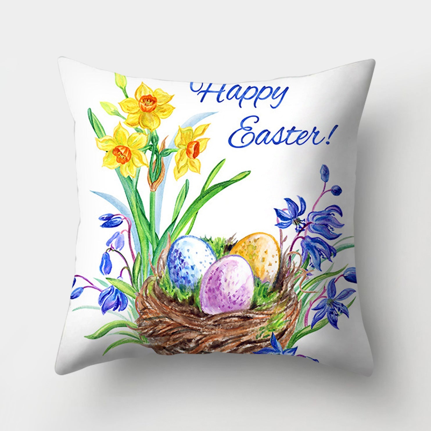 KTX-682131 Easter Bunny Watercolor Garland Pillow Cover in Peach Skin Fabric - 45x45 cm, Modern Style