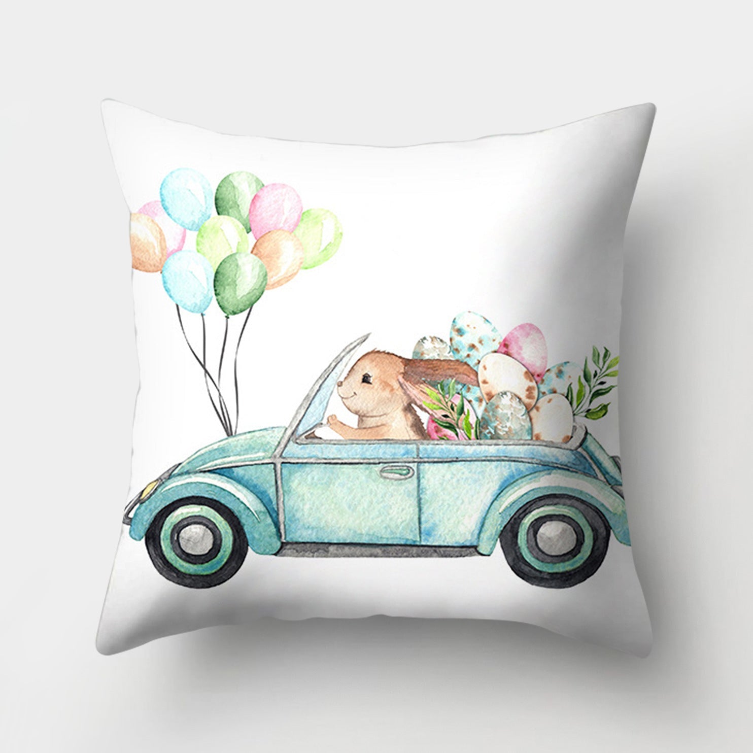 KTX-682131 Easter Bunny Watercolor Garland Pillow Cover in Peach Skin Fabric - 45x45 cm, Modern Style