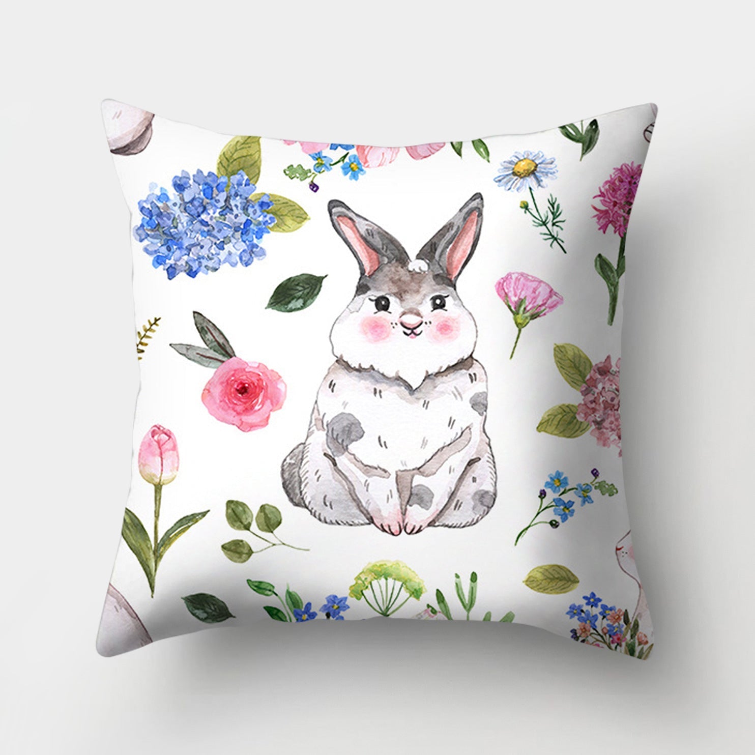 KTX-682131 Easter Bunny Watercolor Garland Pillow Cover in Peach Skin Fabric - 45x45 cm, Modern Style