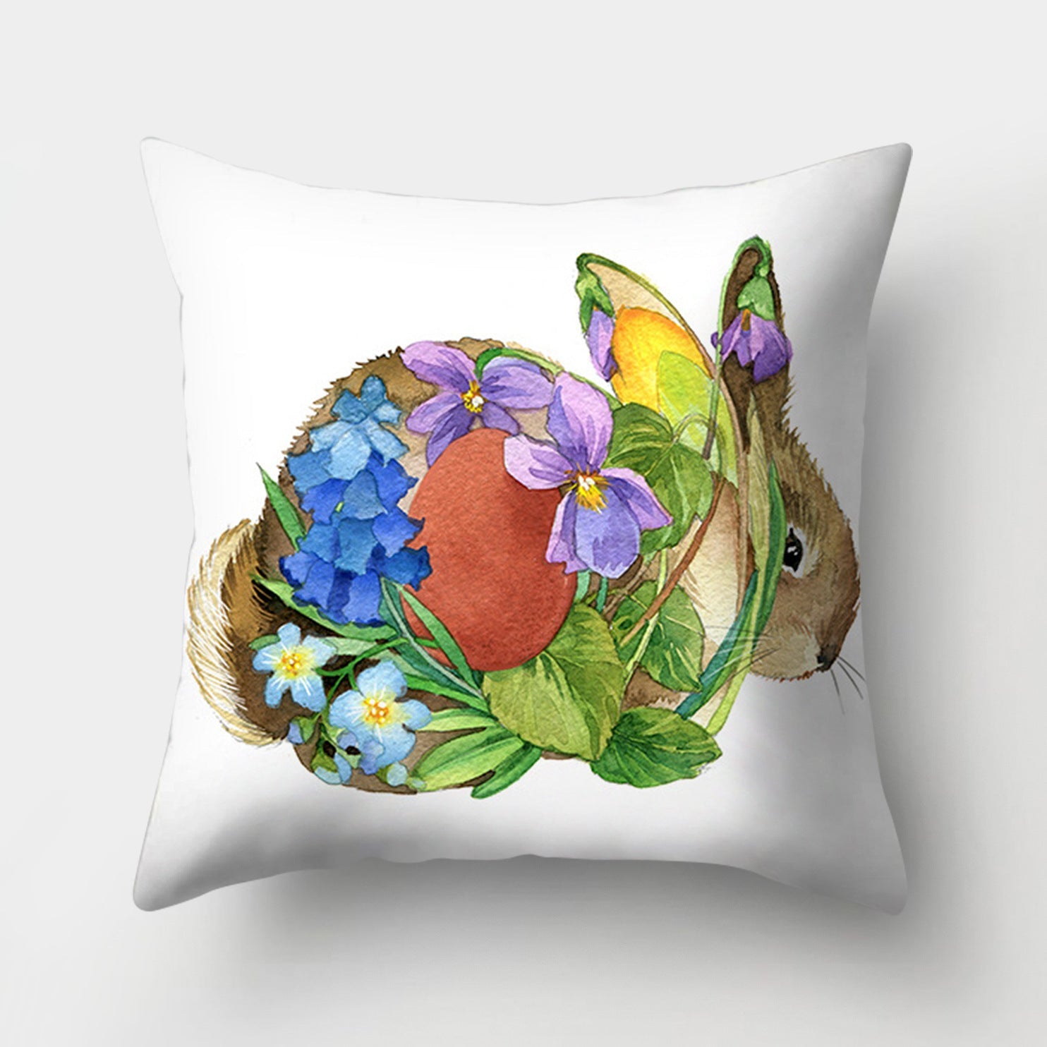 KTX-682131 Easter Bunny Watercolor Garland Pillow Cover in Peach Skin Fabric - 45x45 cm, Modern Style