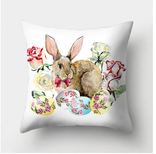 KTX-682131 Easter Bunny Watercolor Garland Pillow Cover in Peach Skin Fabric - 45x45 cm, Modern Style