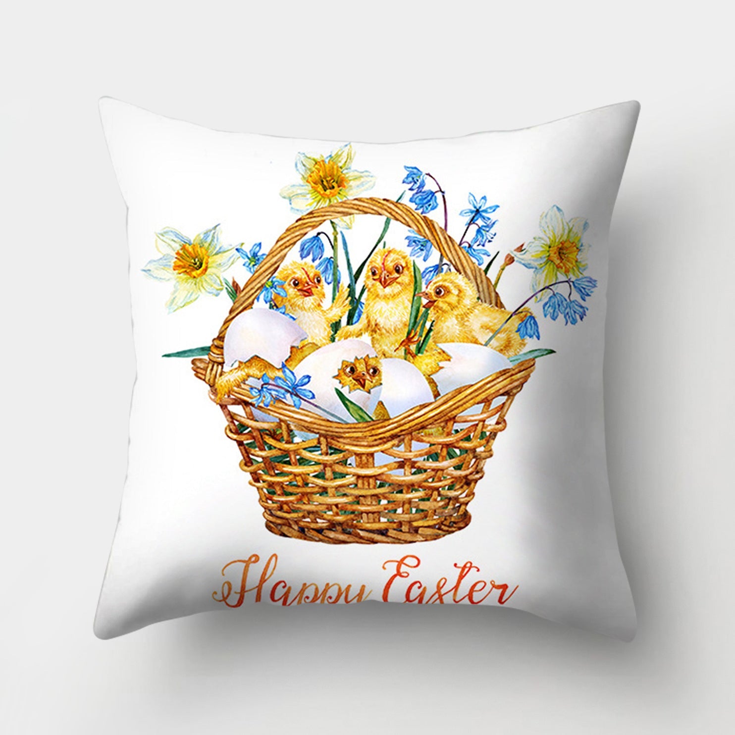 KTX-682131 Easter Bunny Watercolor Garland Pillow Cover in Peach Skin Fabric - 45x45 cm, Modern Style