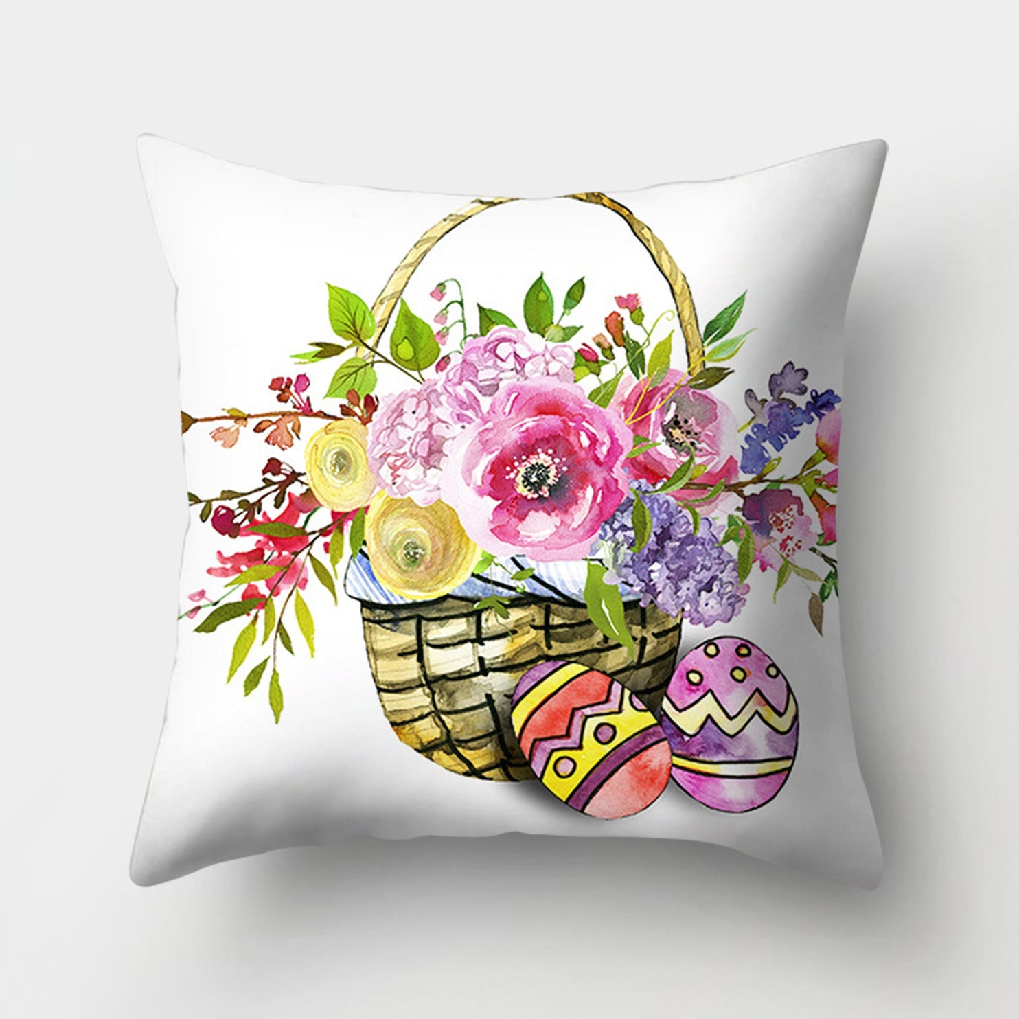 KTX-682131 Easter Bunny Watercolor Garland Pillow Cover in Peach Skin Fabric - 45x45 cm, Modern Style