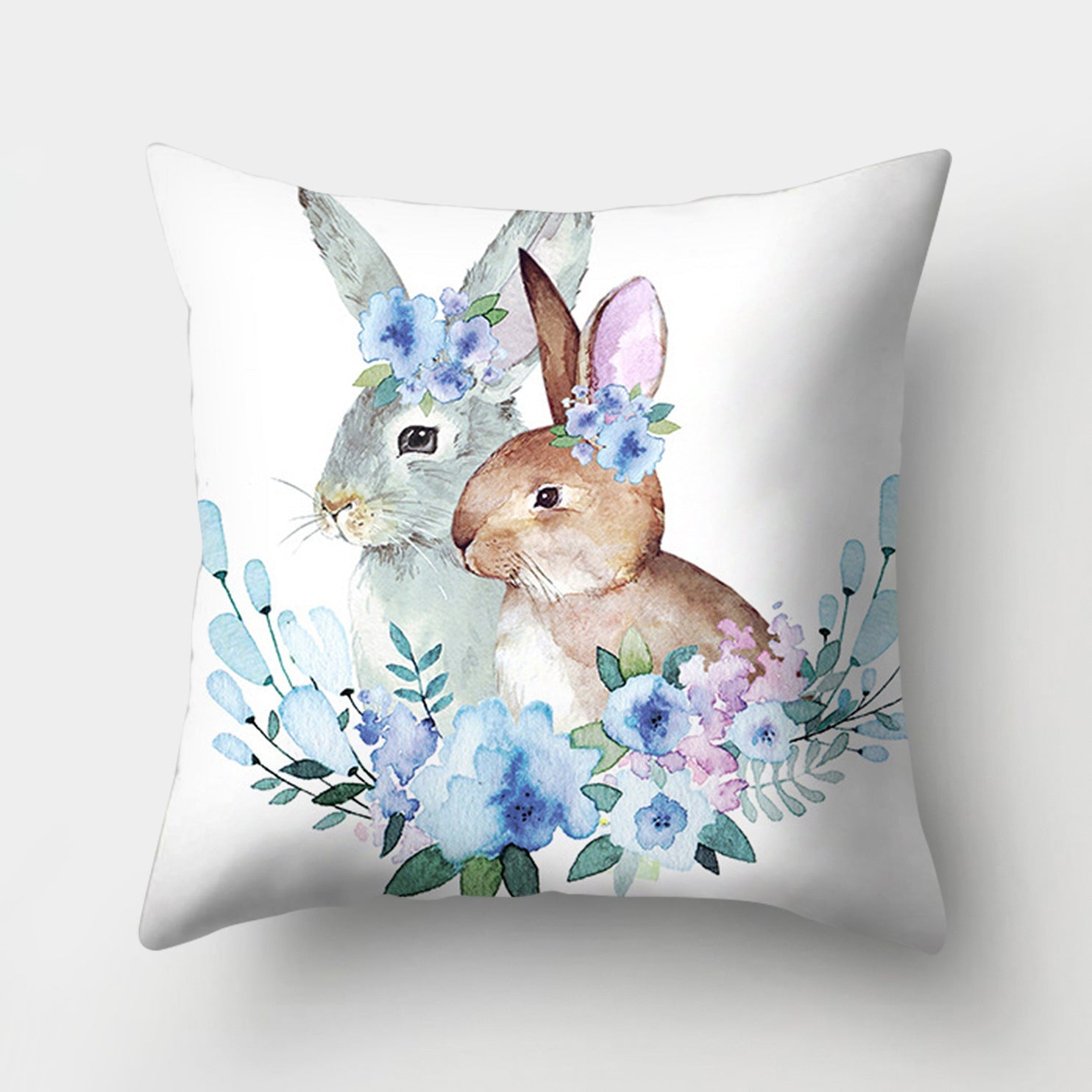 KTX-682131 Easter Bunny Watercolor Garland Pillow Cover in Peach Skin Fabric - 45x45 cm, Modern Style