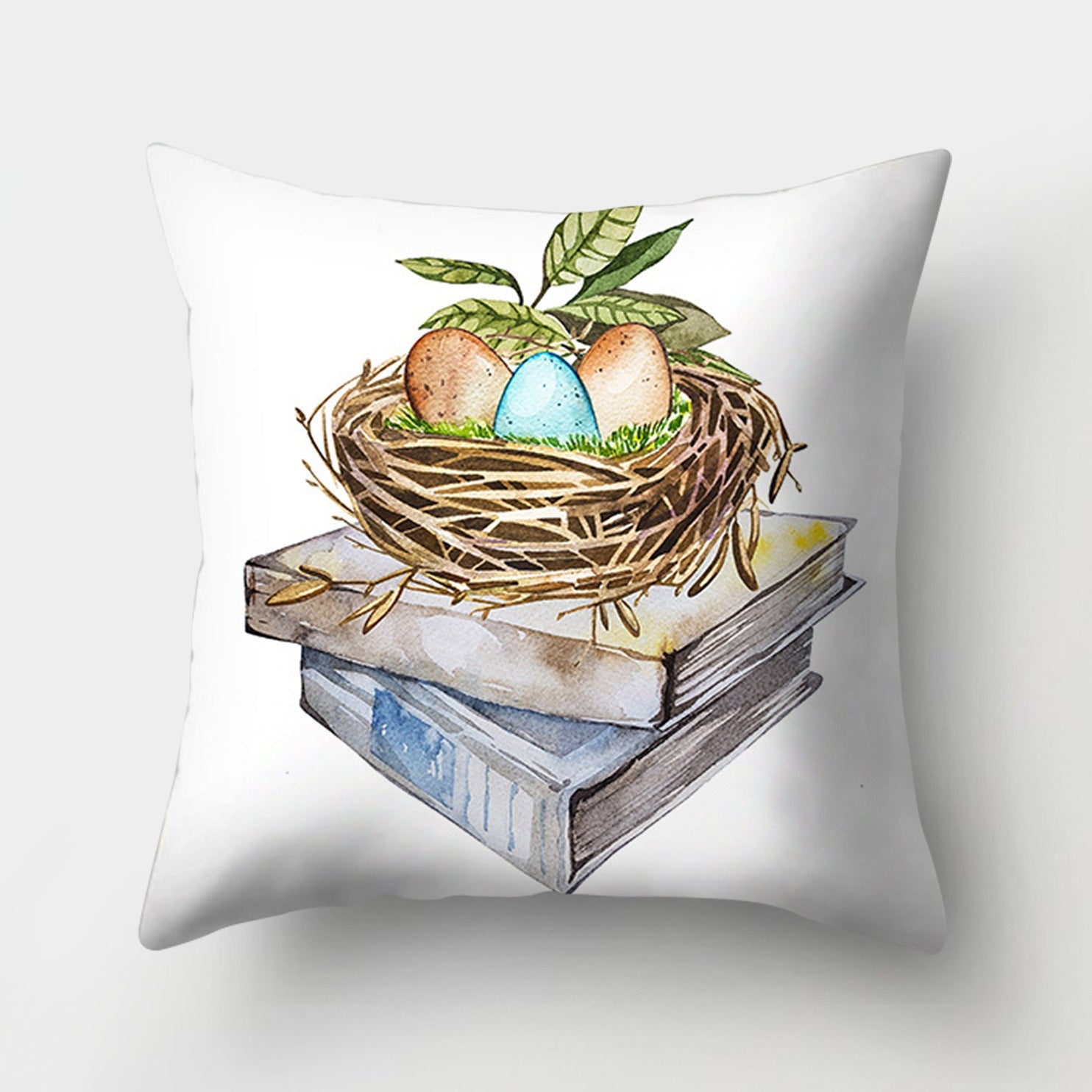 KTX-682131 Easter Bunny Watercolor Garland Pillow Cover in Peach Skin Fabric - 45x45 cm, Modern Style