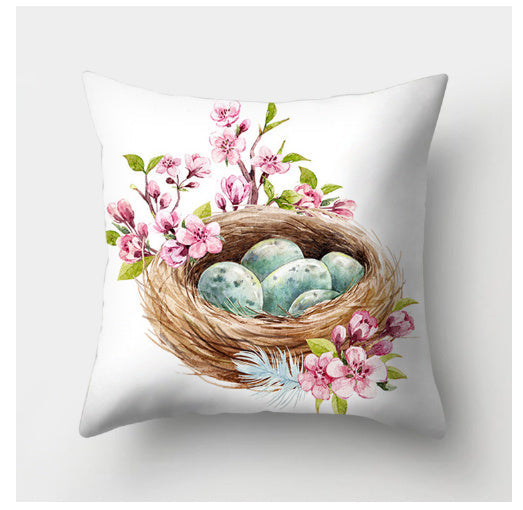 KTX-682131 Easter Bunny Watercolor Garland Pillow Cover in Peach Skin Fabric - 45x45 cm, Modern Style