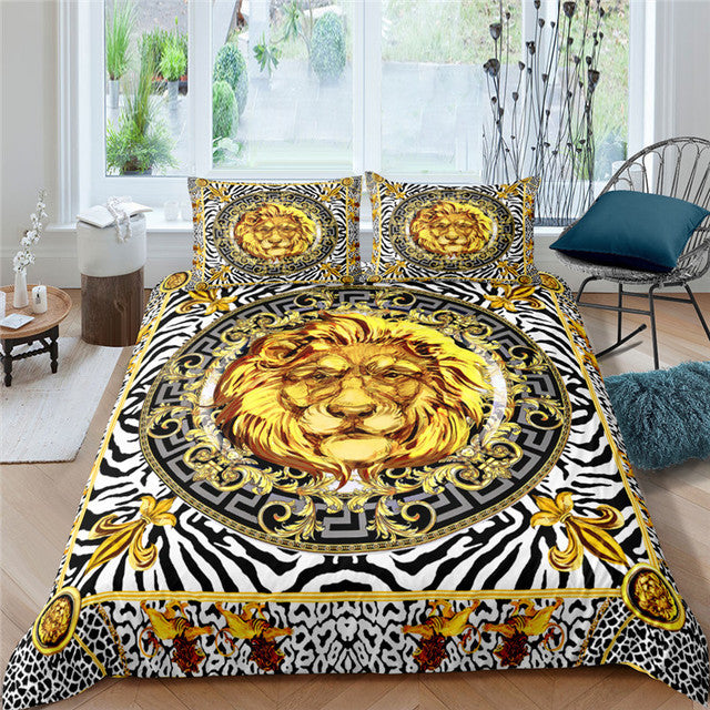 KTX-682643 European-Style Printed Linen Quilt Bedding Set with Duvet Cover and Pillow Cases