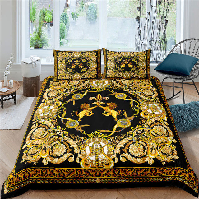 KTX-682643 European-Style Printed Linen Quilt Bedding Set with Duvet Cover and Pillow Cases