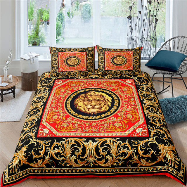 KTX-682643 European-Style Printed Linen Quilt Bedding Set with Duvet Cover and Pillow Cases