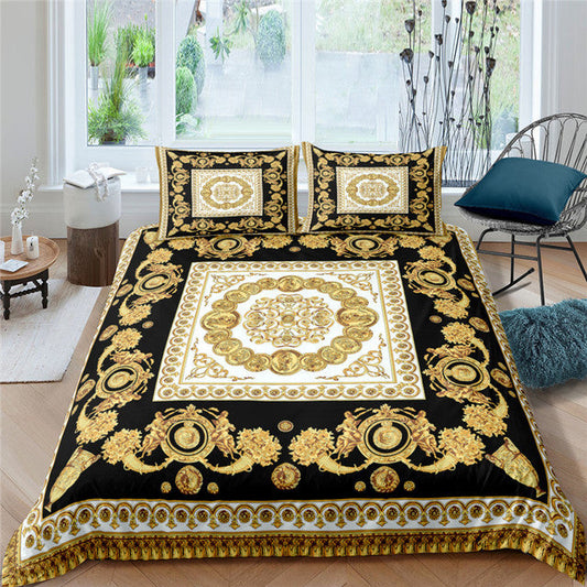 KTX-682643 European-Style Printed Linen Quilt Bedding Set with Duvet Cover and Pillow Cases