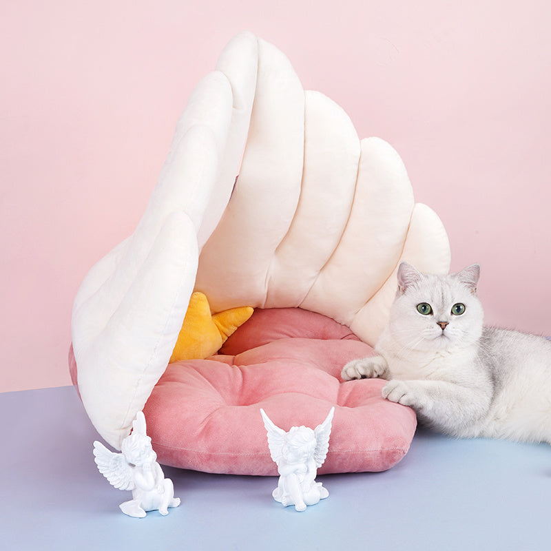 KTX-683155 Angel Wings Cat Nest Mat - Warm, Cozy Spring Sleeping Bed for All Seasons - Dual-Use Design, 52x52x50cm