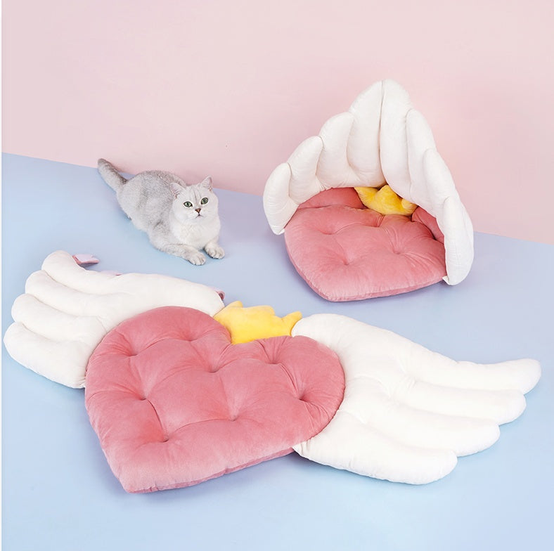 KTX-683155 Angel Wings Cat Nest Mat - Warm, Cozy Spring Sleeping Bed for All Seasons - Dual-Use Design, 52x52x50cm