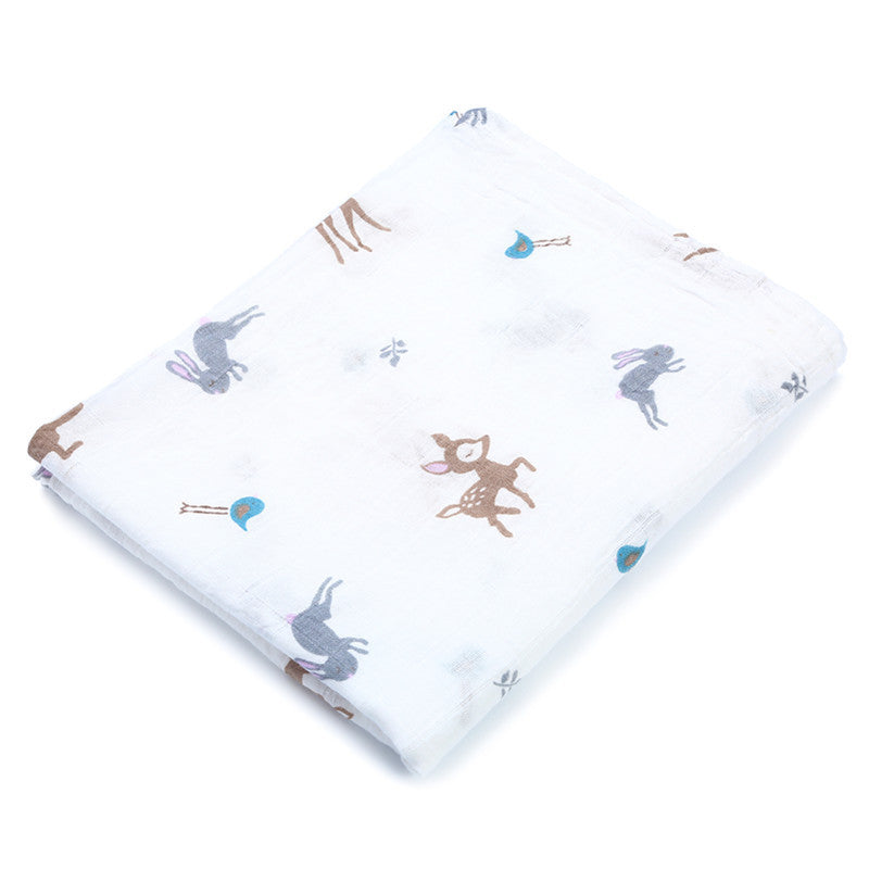 KTX-683155 Double Layer Cotton Baby Swaddle Quilt – Animal, Stripe, and Cartoon Patterns, 120x100 cm