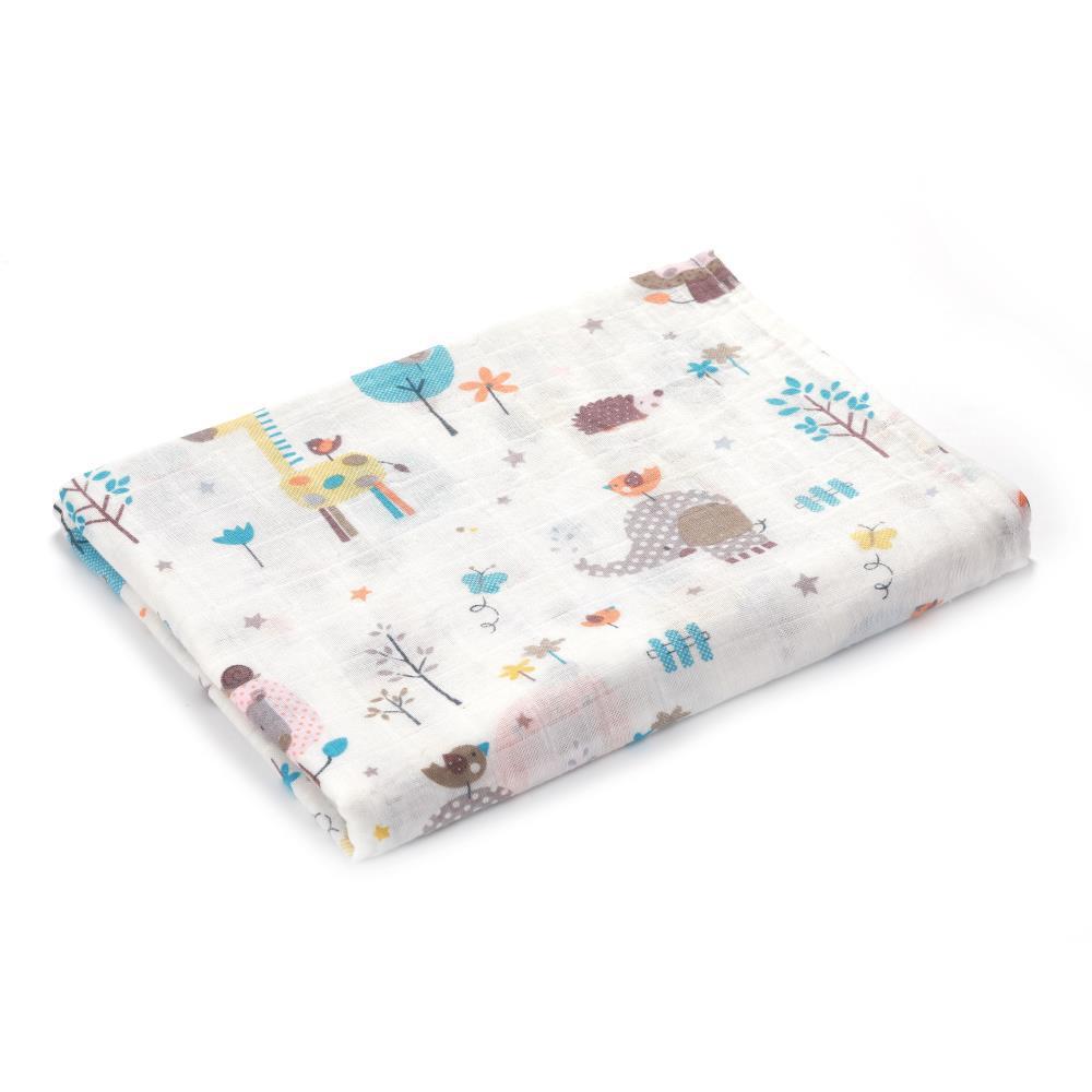 KTX-683155 Double Layer Cotton Baby Swaddle Quilt – Animal, Stripe, and Cartoon Patterns, 120x100 cm