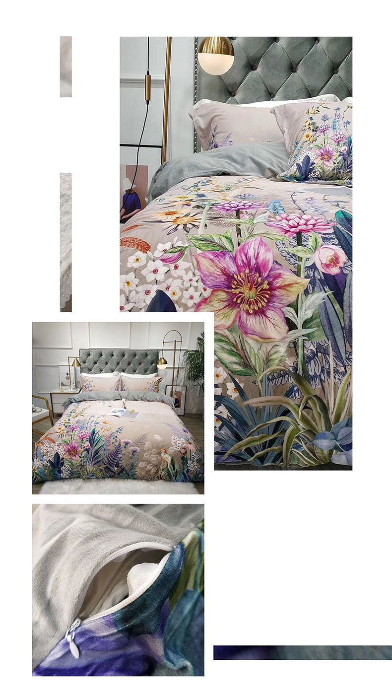 KTX-685459 Warm American Quilt Set with 3D Floral Pattern - Four Pieces for Fall and Winter