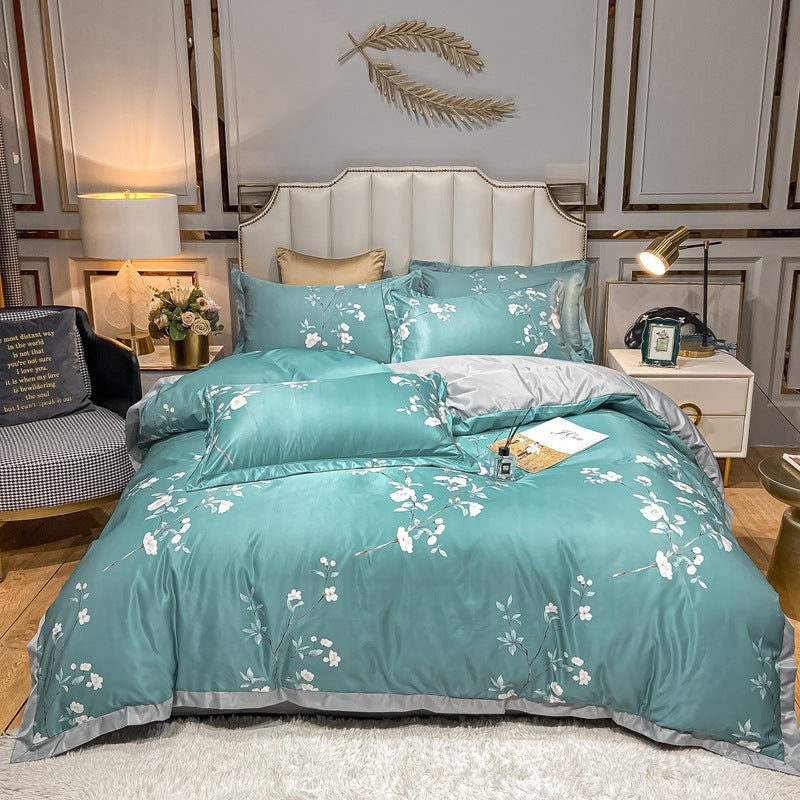 KTX-685779 Washed Silk Printed Four-Piece Bedding Set in Tencel Satin for Spring and Summer