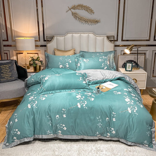 KTX-685779 Washed Silk Printed Four-Piece Bedding Set in Tencel Satin for Spring and Summer