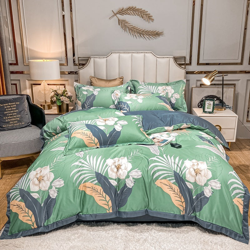 KTX-685779 Washed Silk Printed Four-Piece Bedding Set in Tencel Satin for Spring and Summer