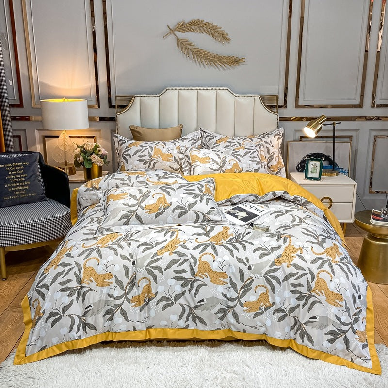 KTX-685779 Washed Silk Printed Four-Piece Bedding Set in Tencel Satin for Spring and Summer