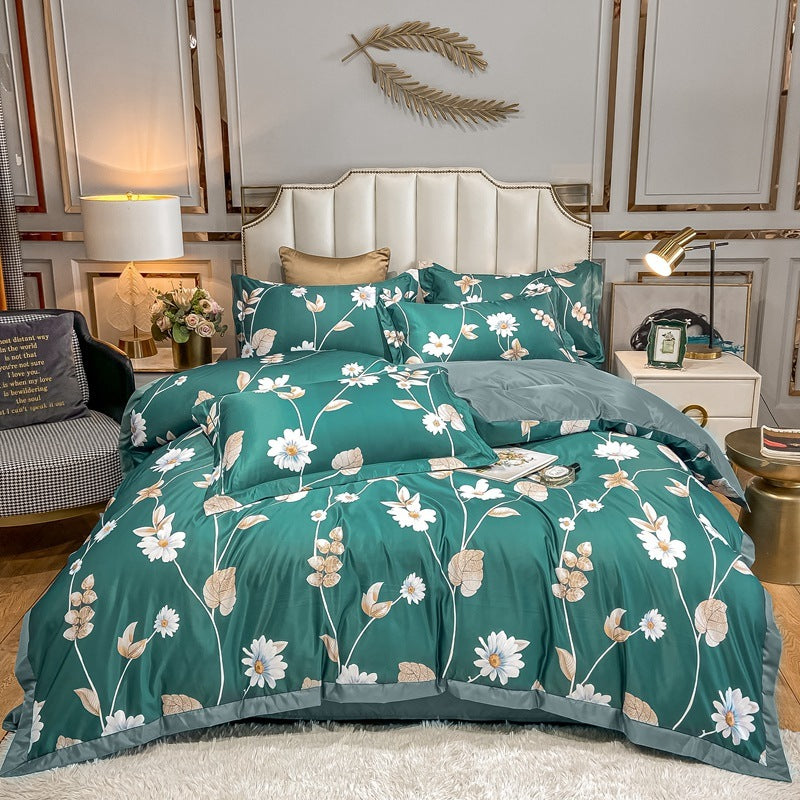 KTX-685779 Washed Silk Printed Four-Piece Bedding Set in Tencel Satin for Spring and Summer