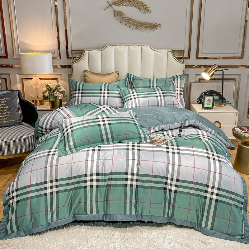 KTX-685779 Washed Silk Printed Four-Piece Bedding Set in Tencel Satin for Spring and Summer