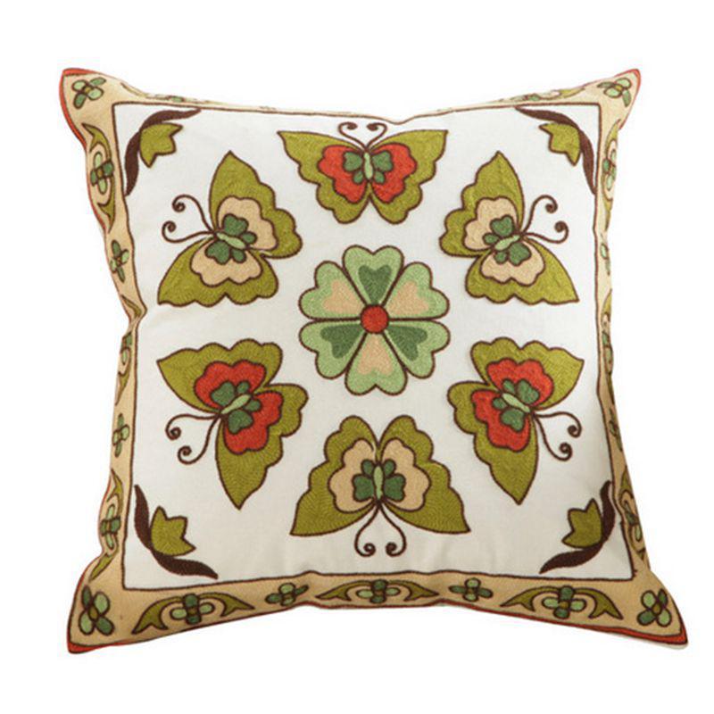 KTX-686163 Embroidered Floral Cotton Pillowcase for Decorative Seating