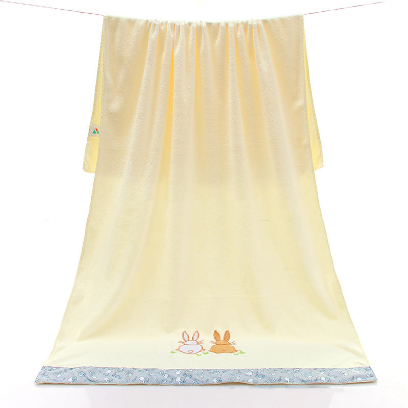 KTX-687507 Lace Edge Bath Towel Set in Microfiber - Yellow & Beige, 70x140 cm
