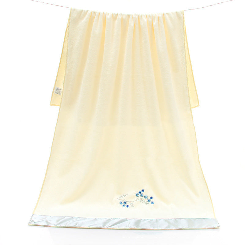 KTX-687507 Lace Edge Bath Towel Set in Microfiber - Yellow & Beige, 70x140 cm