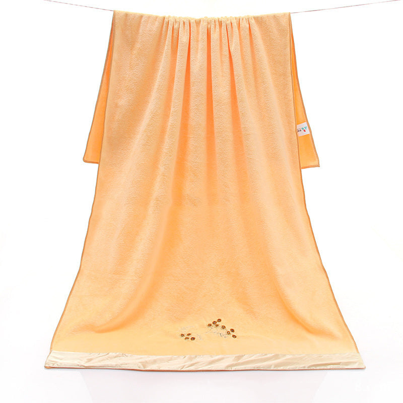 KTX-687507 Lace Edge Bath Towel Set in Microfiber - Yellow & Beige, 70x140 cm