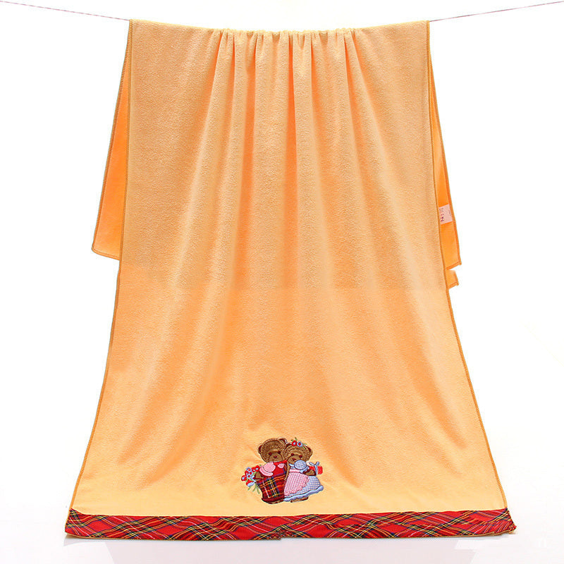 KTX-687507 Lace Edge Bath Towel Set in Microfiber - Yellow & Beige, 70x140 cm