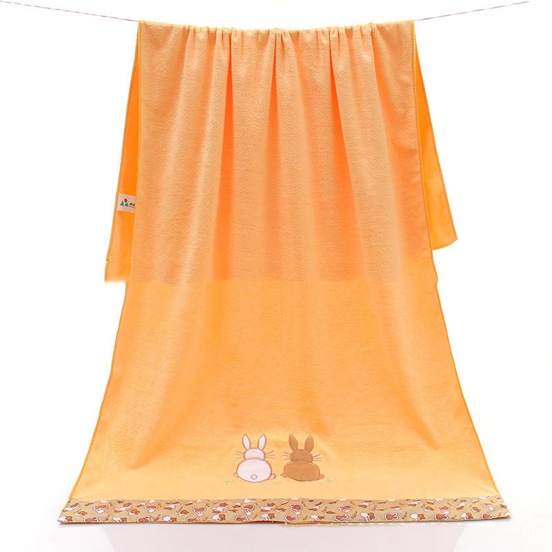 KTX-687507 Lace Edge Bath Towel Set in Microfiber - Yellow & Beige, 70x140 cm