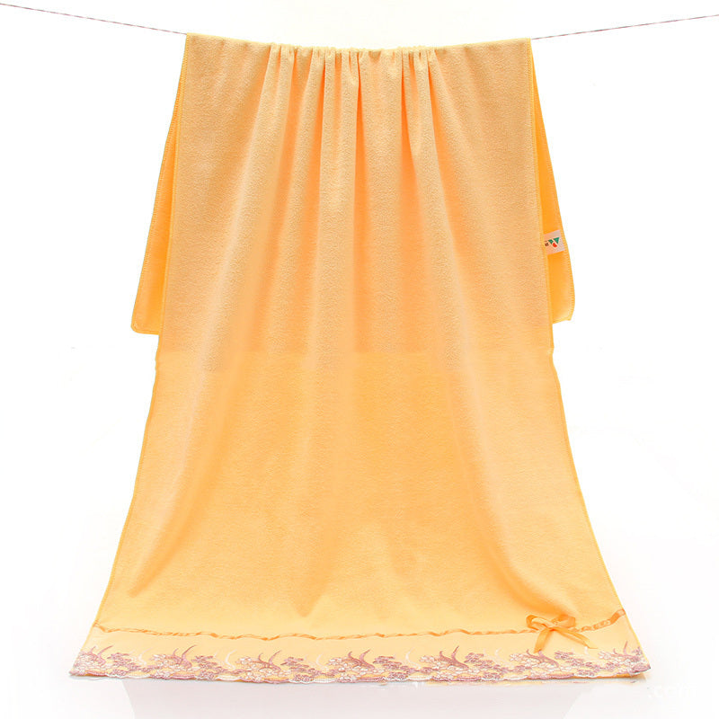 KTX-687507 Lace Edge Bath Towel Set in Microfiber - Yellow & Beige, 70x140 cm