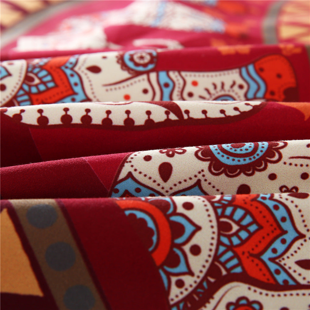 KTX-688083 Bohemian Microfiber Quilt Cover Set with Duvet Cover, Pillow Cases, and Cushion Cover