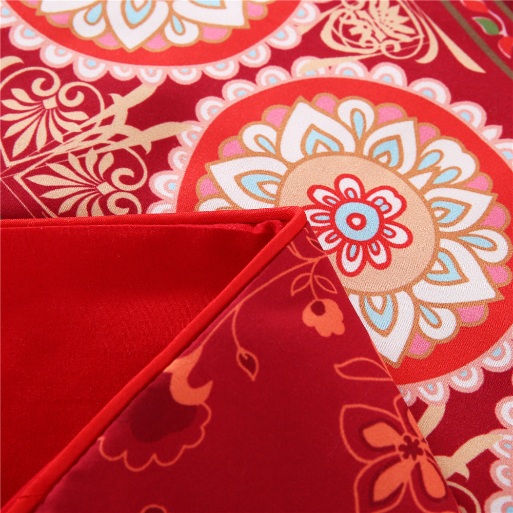 KTX-688083 Bohemian Microfiber Quilt Cover Set with Duvet Cover, Pillow Cases, and Cushion Cover