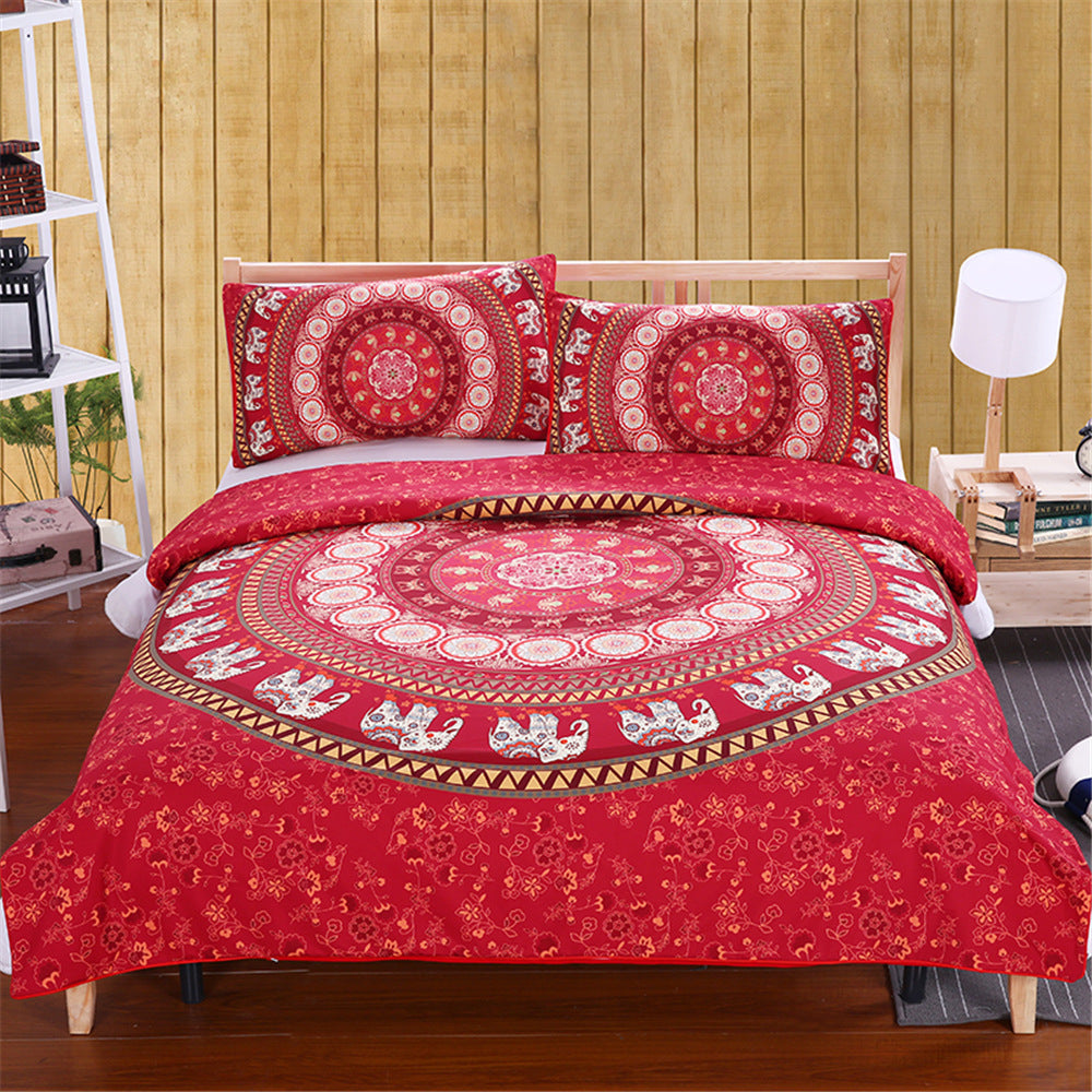 KTX-688083 Bohemian Microfiber Quilt Cover Set with Duvet Cover, Pillow Cases, and Cushion Cover