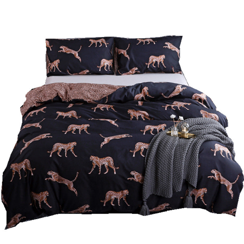 KTX-691859 Animal Print Reactive Dye Polyester Bedding Set - 3-Piece Quilted Style for 1.8m Beds