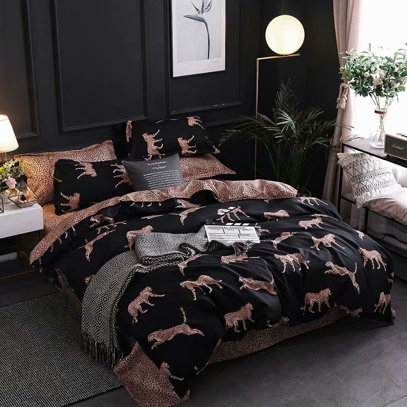 KTX-691859 Animal Print Reactive Dye Polyester Bedding Set - 3-Piece Quilted Style for 1.8m Beds